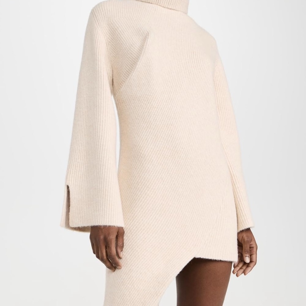 Cult Gaia Cooke Knit Dress Cream Mini Dress with Chunky Knit and Turtleneck